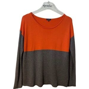 Splendid Long Sleeve Orange Gray Lightweight Soft Poly Cashmere Sweater